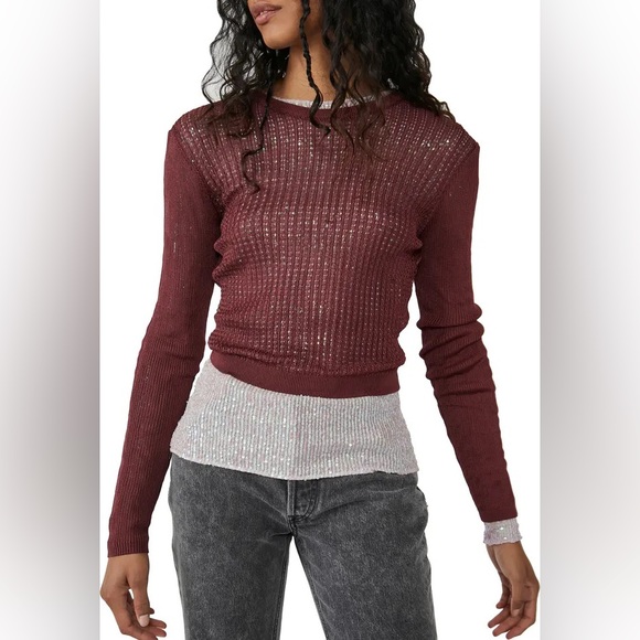 Free People Sweaters - New Free People medium Crewneck Sweater H20 crew pullover garnet burgundy